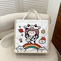 Women's Linen Animal Cartoon Classic Style Sewing Thread Square Zipper Handbag main image 8