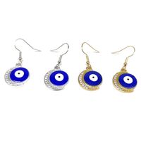 1 Pair IG Style Shiny Moon Eye Enamel Inlay Alloy Rhinestones Gold Plated Silver Plated Drop Earrings main image 4