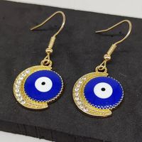 1 Pair IG Style Shiny Moon Eye Enamel Inlay Alloy Rhinestones Gold Plated Silver Plated Drop Earrings main image 5