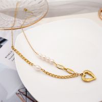 Acero Titanio Chapado En Oro Estilo Simple Forma De Corazón Embutido Perlas Artificiales Collar Colgante main image 4