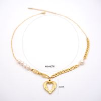 Acero Titanio Chapado En Oro Estilo Simple Forma De Corazón Embutido Perlas Artificiales Collar Colgante main image 2