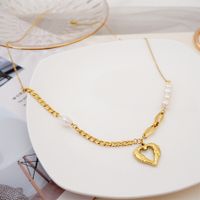 Acero Titanio Chapado En Oro Estilo Simple Forma De Corazón Embutido Perlas Artificiales Collar Colgante main image 5