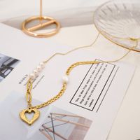 Acero Titanio Chapado En Oro Estilo Simple Forma De Corazón Embutido Perlas Artificiales Collar Colgante main image 6