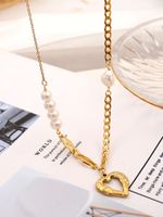 Acero Titanio Chapado En Oro Estilo Simple Forma De Corazón Embutido Perlas Artificiales Collar Colgante main image 7