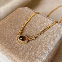 Copper 18K Gold Plated Classic Style Commute Oval Inlay Tiger Eye Zircon Necklace main image 1