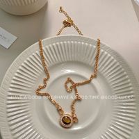 Copper 18K Gold Plated Classic Style Commute Oval Inlay Tiger Eye Zircon Necklace main image 9