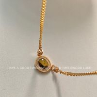 Copper 18K Gold Plated Classic Style Commute Oval Inlay Tiger Eye Zircon Necklace main image 6