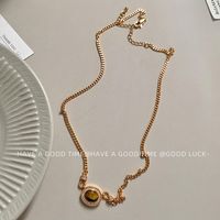 Copper 18K Gold Plated Classic Style Commute Oval Inlay Tiger Eye Zircon Necklace main image 10