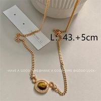 Copper 18K Gold Plated Classic Style Commute Oval Inlay Tiger Eye Zircon Necklace sku image 1