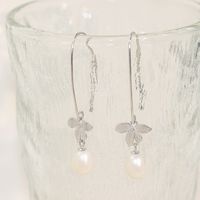 1 Pair Elegant Cute Flower Petal Plating Inlay Sterling Silver Pearl Zircon White Gold Plated Drop Earrings main image 4