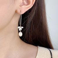 1 Pair Elegant Cute Flower Petal Plating Inlay Sterling Silver Pearl Zircon White Gold Plated Drop Earrings main image 1