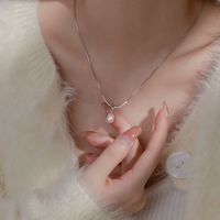 Sterling Silver Elegant Glam Romantic Round Knot Inlay Artificial Pearls Necklace Pendant sku image 1