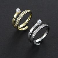 Stainless Steel Casual Simple Style Round Inlay Pearl Zircon Open Rings main image 3