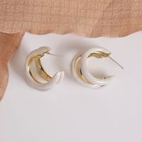1 Pair Casual Simple Style C Shape Enamel Copper 18K Gold Plated Ear Studs main image 6