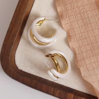 1 Pair Casual Simple Style C Shape Enamel Copper 18K Gold Plated Ear Studs main image 1