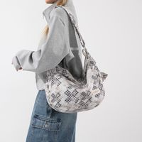 Women's Cloth Color Block Streetwear Sewing Thread Zipper Shoulder Bag sku image 2