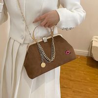 Women's Pu Leather Solid Color Classic Style Sewing Thread Chain Lock Clasp Evening Bag sku image 1