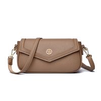 Women's Pu Leather Solid Color Classic Style Sewing Thread Metal Button Flip Cover Crossbody Bag sku image 4