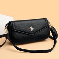 Women's Pu Leather Solid Color Classic Style Sewing Thread Metal Button Flip Cover Crossbody Bag sku image 1