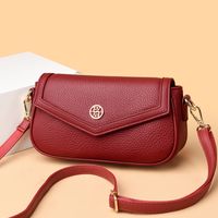 Women's Pu Leather Solid Color Classic Style Sewing Thread Metal Button Flip Cover Crossbody Bag sku image 2