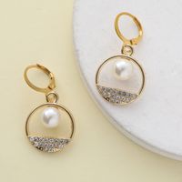 1 Piece Sweet Simple Style Round Letter Bow Knot Hollow Out Inlay Alloy Pearl Zircon Drop Earrings main image 3