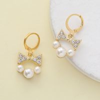 1 Piece Sweet Simple Style Round Letter Bow Knot Hollow Out Inlay Alloy Pearl Zircon Drop Earrings main image 5