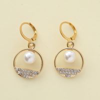 1 Piece Sweet Simple Style Round Letter Bow Knot Hollow Out Inlay Alloy Pearl Zircon Drop Earrings sku image 1