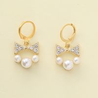 1 Piece Sweet Simple Style Round Letter Bow Knot Hollow Out Inlay Alloy Pearl Zircon Drop Earrings sku image 3
