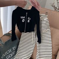 Casual Letter Stripe Simple Printing Stripe Cotton Girls Clothing Sets main image 6