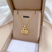 Wholesale IG Style Modern Style Bag Flower Titanium Steel Copper Hollow Out Inlay Artificial Gemstones Pendant Necklace main image 3