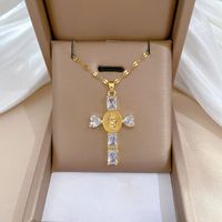 Titan Stahl Kupfer IG-Stil Glänzend Kreuzen Inlay Künstliche Edelsteine Halskette Mit Anhänger main image 5