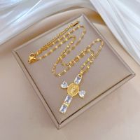 Titan Stahl Kupfer IG-Stil Glänzend Kreuzen Inlay Künstliche Edelsteine Halskette Mit Anhänger sku image 1
