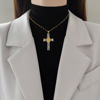 Titan Stahl Kupfer IG-Stil Glänzend Kreuzen Inlay Künstliche Edelsteine Halskette Mit Anhänger main image 4