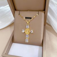 Titan Stahl Kupfer IG-Stil Glänzend Kreuzen Inlay Künstliche Edelsteine Halskette Mit Anhänger main image 1