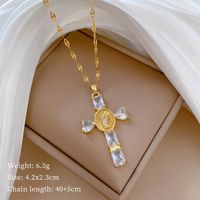 Titanium Steel Copper IG Style Shiny Cross Inlay Artificial Gemstones Pendant Necklace main image 2