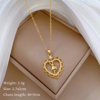 Titanium Steel IG Style Modern Style Hollow Out Inlay Human Heart Shape Artificial Gemstones Pendant Necklace main image 2