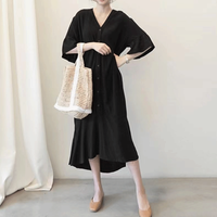 Women's Trumpet Dress Simple Style V Neck Half Sleeve Solid Color Midi Dress Holiday main image 5