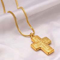 304 Stainless Steel 18K Gold Plated Vintage Style Cross None Pendant Necklace main image 8