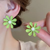 1 Pair Simple Style Flower Inlay Alloy Imitation Pearl Ear Studs main image 5