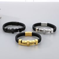 Entreprise Bloc De Couleur Acier Inoxydable 304 Cuir Tricot Plaqué Or 18K Hommes Bracelet main image 5