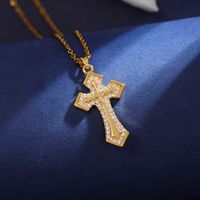 Wholesale Classic Style Cross Heart Shape Crown 304 Stainless Steel Copper Inlay 18K Gold Plated Zircon Pendant Necklace sku image 5