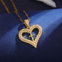 Wholesale Classic Style Cross Heart Shape Crown 304 Stainless Steel Copper Inlay 18K Gold Plated Zircon Pendant Necklace sku image 7