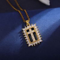 Wholesale Classic Style Cross Heart Shape Crown 304 Stainless Steel Copper Inlay 18K Gold Plated Zircon Pendant Necklace sku image 3