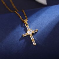 Wholesale Classic Style Cross Heart Shape Crown 304 Stainless Steel Copper Inlay 18K Gold Plated Zircon Pendant Necklace sku image 1