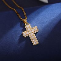 Wholesale Classic Style Cross Heart Shape Crown 304 Stainless Steel Copper Inlay 18K Gold Plated Zircon Pendant Necklace sku image 4