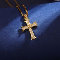 Wholesale Classic Style Cross Heart Shape Crown 304 Stainless Steel Copper Inlay 18K Gold Plated Zircon Pendant Necklace sku image 2
