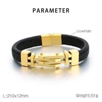 Business Color Block 304 Stainless Steel Leather Knitting 18K Gold Plated Men's Bangle main image 2