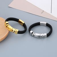 Business Color Block 304 Stainless Steel Leather Knitting 18K Gold Plated Men's Bangle main image 5