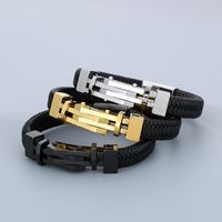 Business Color Block 304 Stainless Steel Leather Knitting 18K Gold Plated Men's Bangle main image 3