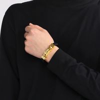 Business Color Block 304 Stainless Steel Leather Knitting 18K Gold Plated Men's Bangle main image 10
